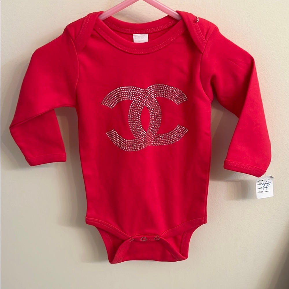Chanel Logo Long Sleeve Onesie + silver skirt